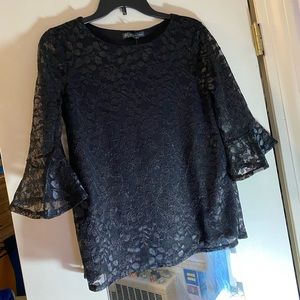 Floral Glitter Black Blouse with Flowy Sleeves